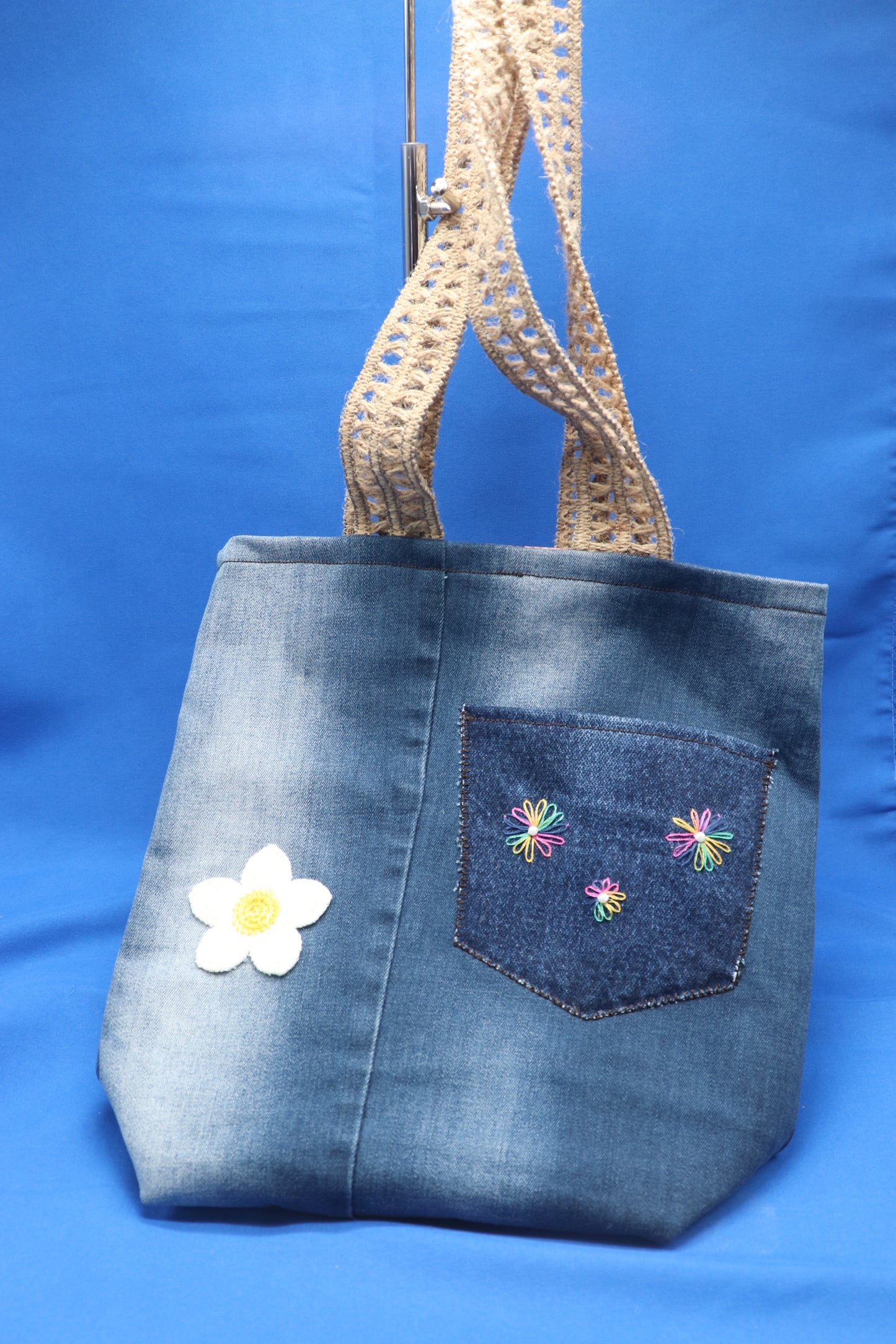 Denim handbag brown lining